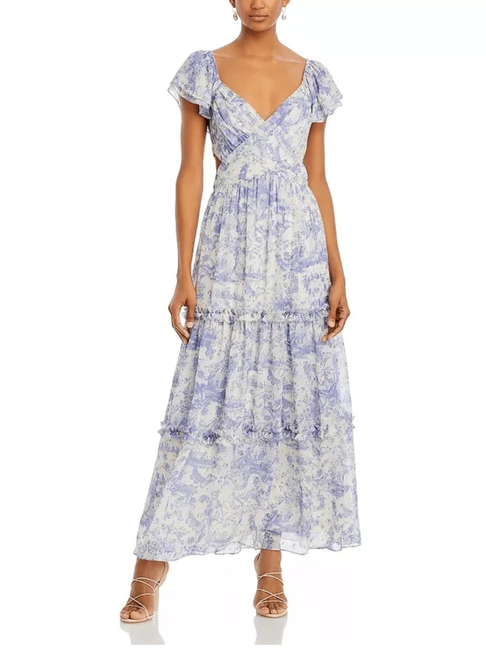 Aqua | Blue & Offwhite Toile Maxi Dress